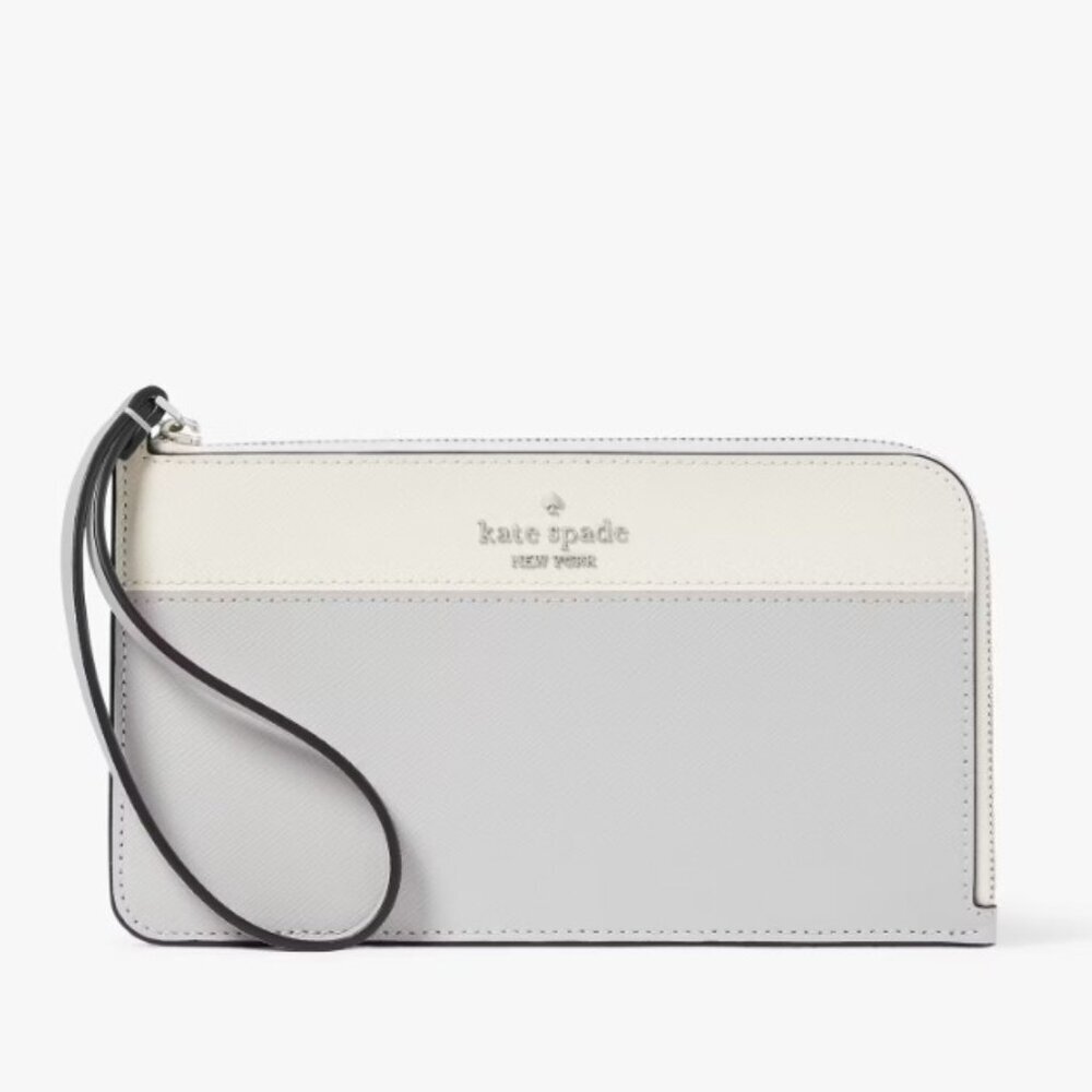NEW Kate Spade Lucy Medium L-zip Wristlet in Platinum Grey Multi​